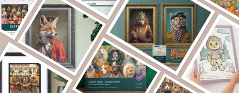 Animal art, premium wooden jigsaws, Pet Portraits by S. Golding, featuring Red fox and trendy tiger portraits, dapper dogs 1000-piece puzzle, woodland adventure jigsaw, and charming children’s colouring prints , perfect for art lovers, pet enthusiasts, and puzzle collectors.