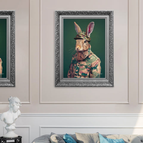 Rabbit Art | Army Rabbit | S.Golding Animal Art | Country Art | Art for lounge | Home Decor | Rabbit Painting | Hare Art | Ornate Art