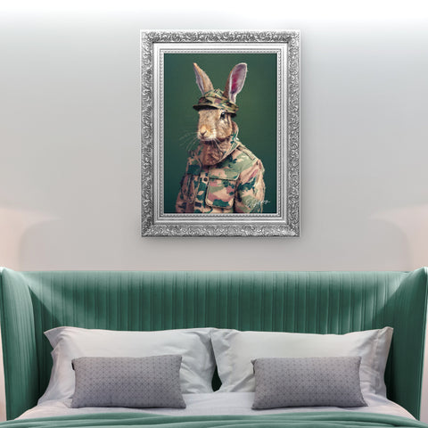 Rabbit Art | Army Rabbit | S.Golding Animal Art | Country Art | Art for lounge | Home Decor | Rabbit Painting | Hare Art | Ornate Art