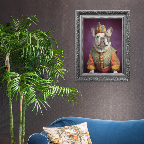French Bulldog Art | Bulldog Art | Dog Art | S.Golding Dog Art | Ornate Animal Art | Ornate Framed Art | Silver Frame Bulldog