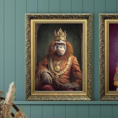 Ape Art | Monkey Art | Orangutan Art | S.Golding Art | Large Animal Art | Ornately Framed Art | Gold Ornate Frame