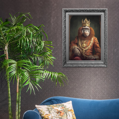 Ape Art | Monkey Art | Orangutan Art | S.Golding Art | Large Animal Art | Ornately Framed Art | Silver Ornate Frame