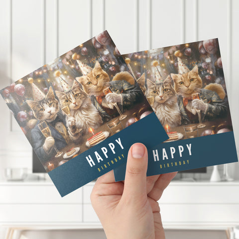 Cat Birthday Cards | Cats raising their glasses in birthday celebrations | S.Golding Birthday Cards | Happy Birthday