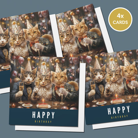 4 Cat Birthday Cards | Cats raising their glasses in birthday celebrations | S.Golding Birthday Cards 
