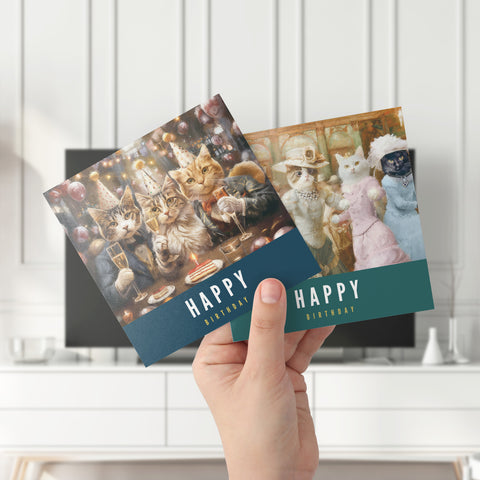 Cat Birthday Cards | Mixed Cat Design Birthday Cards | Cat Birthday Party | Cat's Dancing | S.Golding Birthday Card | Happy Birthday Cat Card