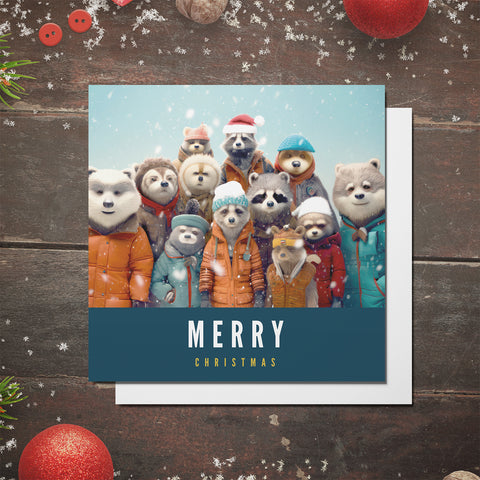 S.Golding Christmas Card | Winter Adventure Christmas Card | Children's Christmas Cards | Woodland animals in coats and hats