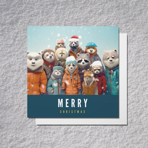 S.Golding Christmas Card | Winter Adventure Christmas Card | 6 Children's Christmas Cards | Woodland animals in coats and hats