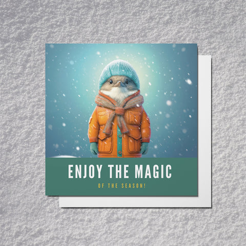 Bird Christmas Card | S.Golding Christmas Card | Bird Xmas Card | Bird in a winter coat Christmas card