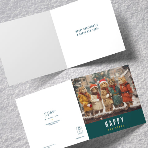 S.Golding Christmas Card | Cat Christmas Card | Cats dressed in coats singing Christmas carols | Cat Christmas 