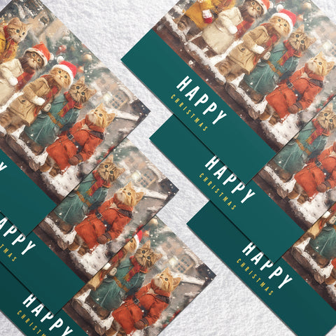 6 Cat Christmas Cards | S.Golding Christmas Card | Cats dressed in coats singing Christmas carols | Cat Christmas 