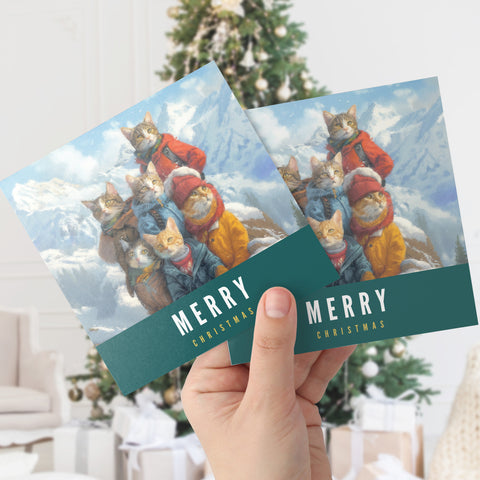 S.Golding Christmas Card | Cat Christmas Card | Cats dressed in coats on snowy mountain | Cat Xmas | Animal Xmas Card