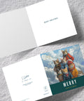 S.Golding Christmas Card | Cat Christmas Card | Cats dressed in coats on snowy mountain | Inside message: Merry Christmas | Cat Xmas