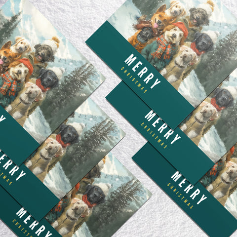 S.Golding Christmas Card | 6 Dog Christmas Cards | Dogs dressed in coats on snowy mountain | Dog Xmas | Animal Xmas Card | Dog Christmas