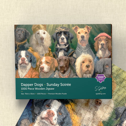 S.Golding Dapper Dogs - Sunday Soiree Wooden Jigsaw Box