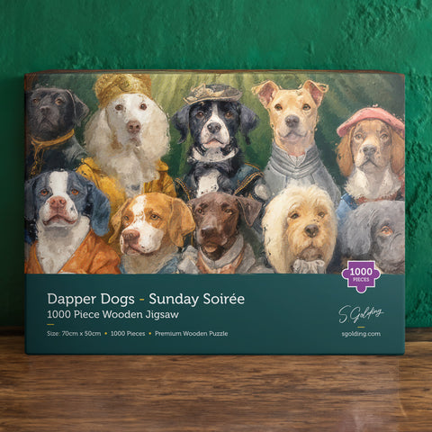 S.Golding Dapper Dogs - Sunday Soiree Wooden Jigsaw Packaging