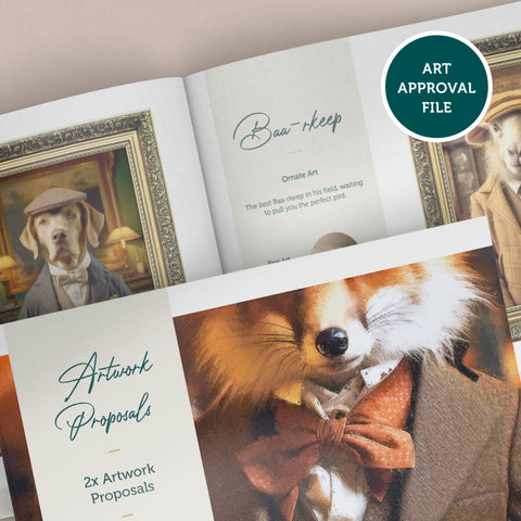 Personalised pet portrait's UK artwork proposal document by artist S.Golding