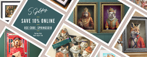 Collage of animal inspired products with a promotional banner for S. Golding discount offer.