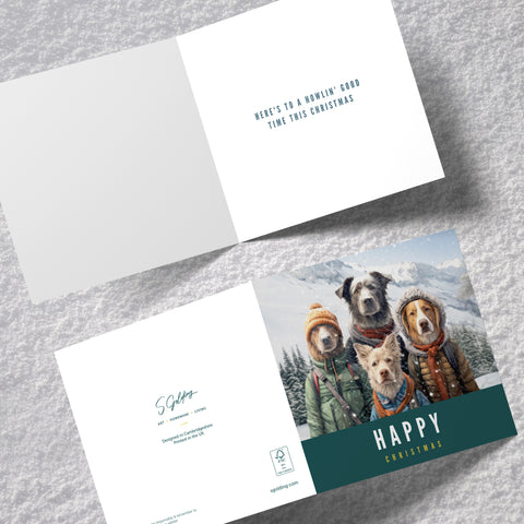 S.Golding Christmas Card | Dog Christmas Card | Dogs dressed in coats on snowy mountain | Dog Xmas | Animal Xmas Card