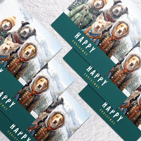 S.Golding Christmas Cards | 6 Dog Christmas Cards | Dogs dressed in coats on snowy mountain | Dog Xmas | Animal Xmas Card